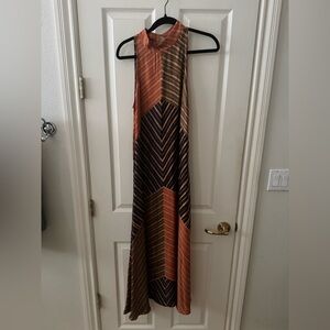 Anthropologie Farm Rio Sleeveless Chevron Maxi Dress in Rust, Navy & Brown